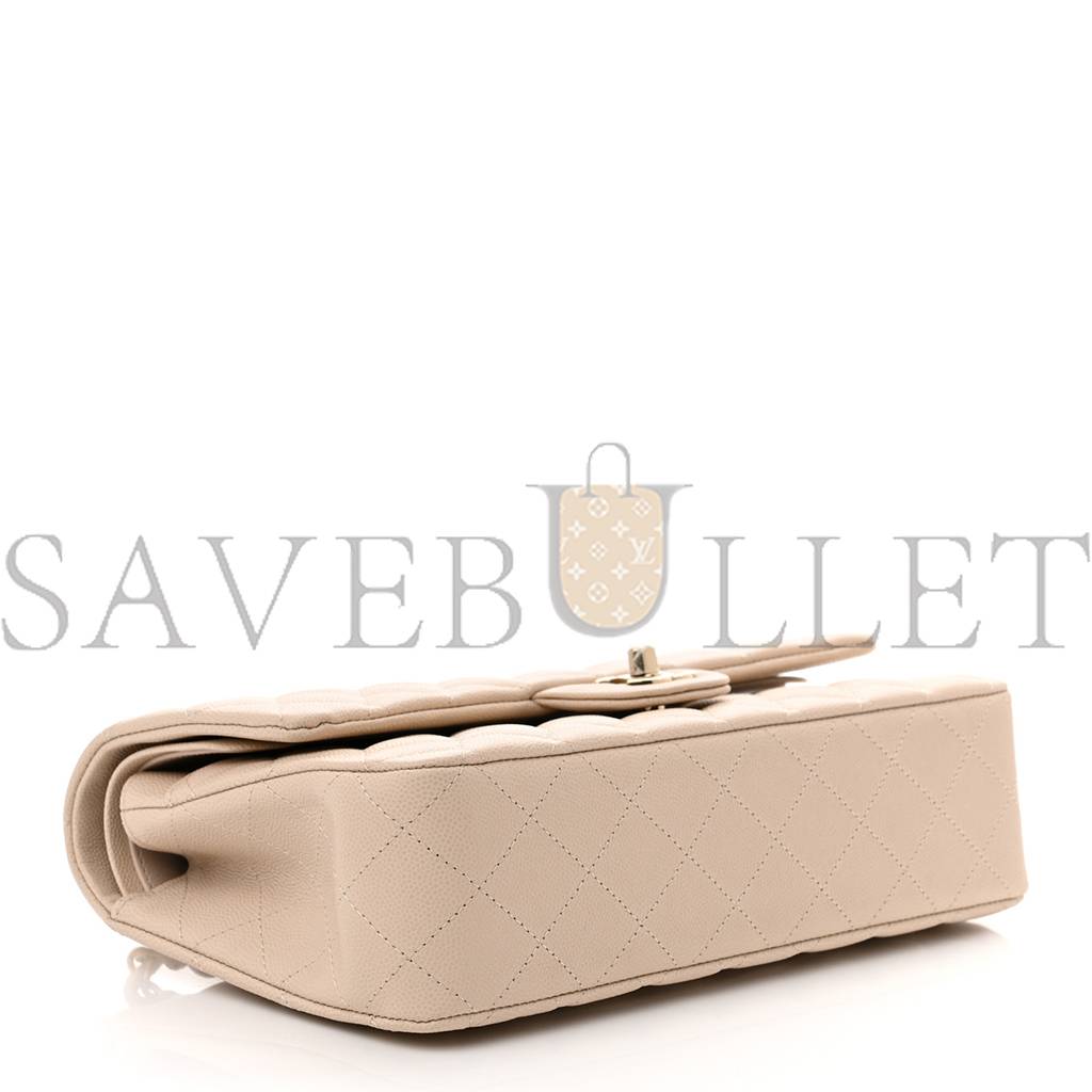 CHANEL CAVIAR QUILTED MEDIUM DOUBLE FLAP LIGHT BEIGE GOLD HARDWARE (25*15*6cm) CHANEL CAVIAR QUILTED MEDIUM DOUBLE FLAP LIGHT BEIGE GOLD HARDWARE (25*15*6cm)