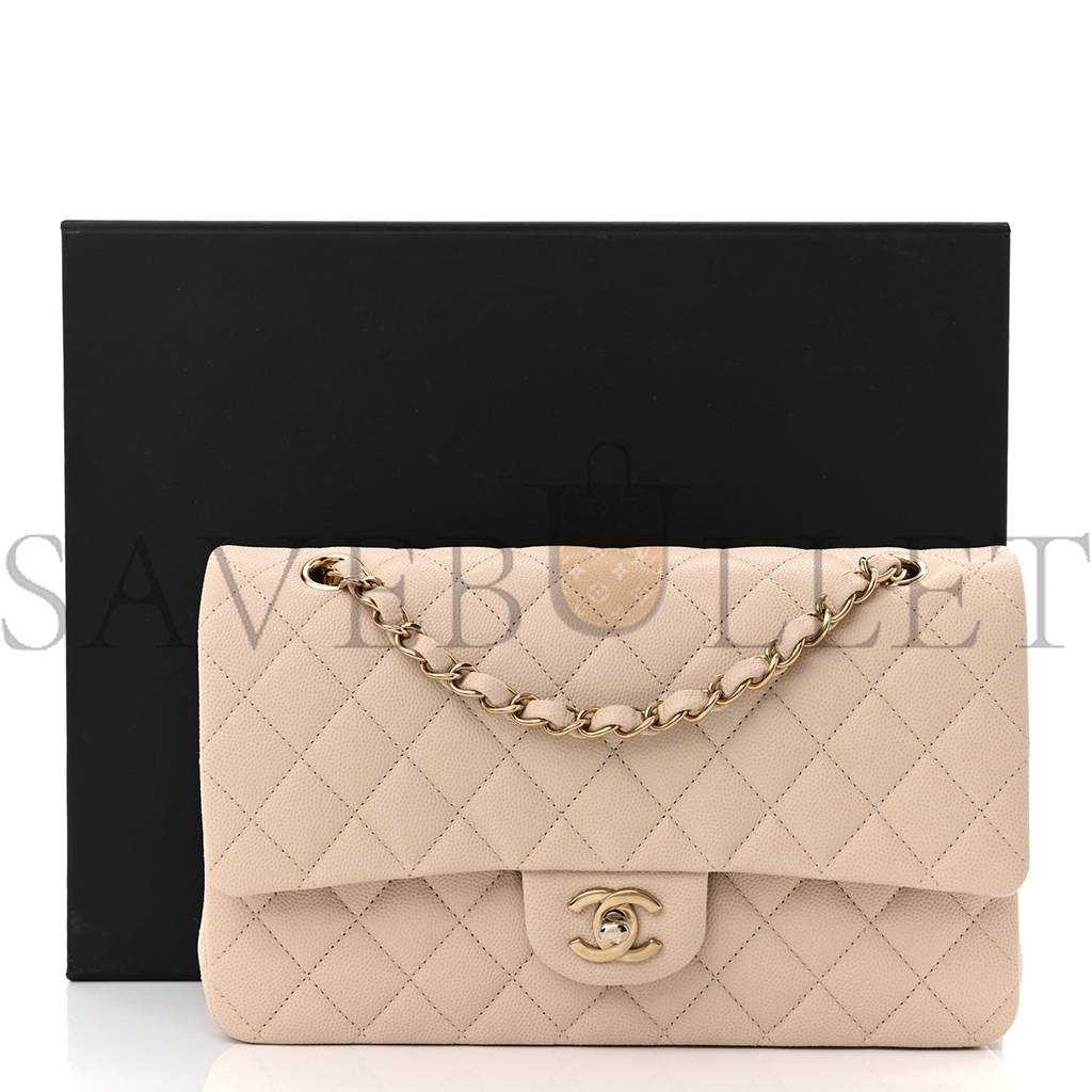 CHANEL CAVIAR QUILTED MEDIUM DOUBLE FLAP LIGHT BEIGE GOLD HARDWARE (25*15*6cm) CHANEL CAVIAR QUILTED MEDIUM DOUBLE FLAP LIGHT BEIGE GOLD HARDWARE (25*15*6cm)