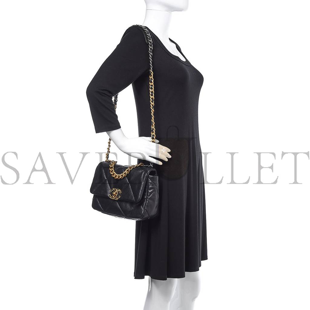 CHANEL LAMBSKIN QUILTED MEDIUM CHANEL 19 FLAP BLACK GOLD HARDWARE (26*17*8cm) CHANEL LAMBSKIN QUILTED MEDIUM CHANEL 19 FLAP BLACK GOLD HARDWARE (26*17*8cm)