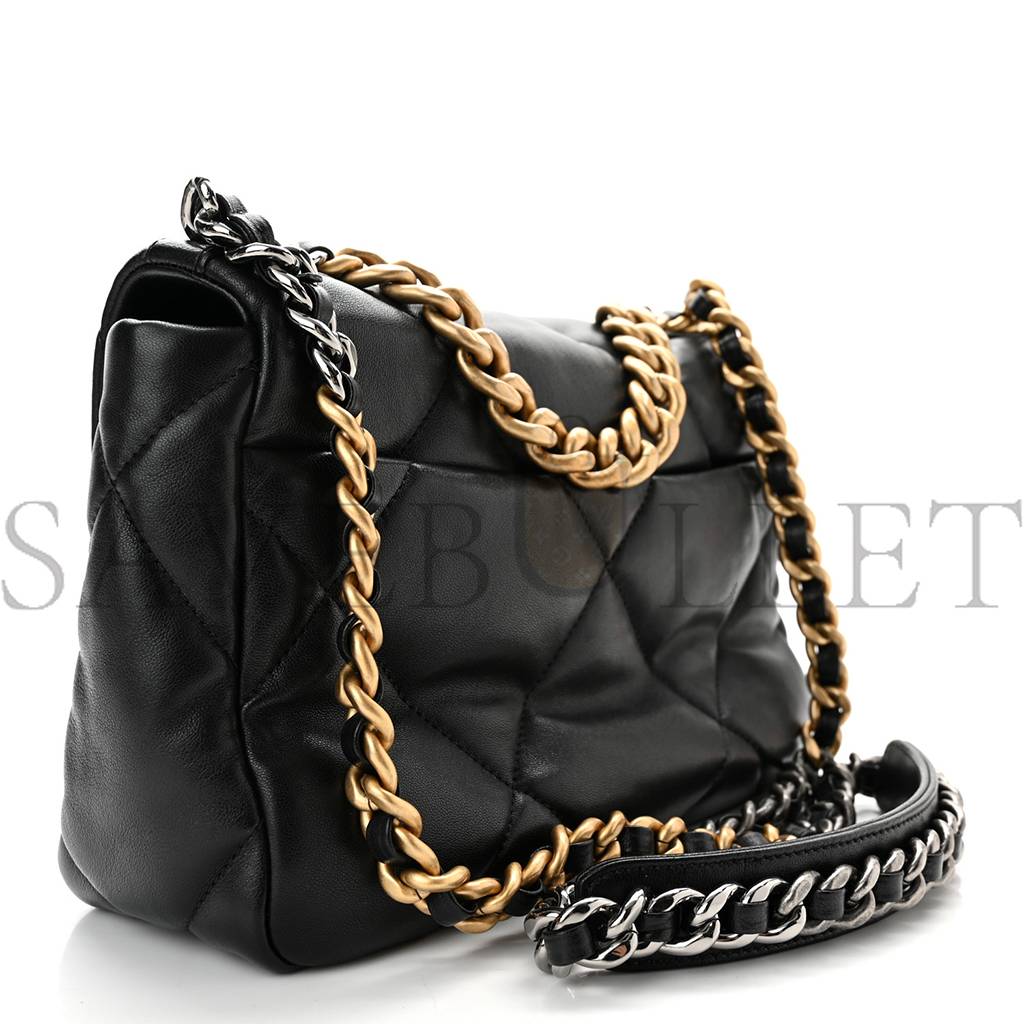 CHANEL LAMBSKIN QUILTED MEDIUM CHANEL 19 FLAP BLACK GOLD HARDWARE (26*17*8cm) CHANEL LAMBSKIN QUILTED MEDIUM CHANEL 19 FLAP BLACK GOLD HARDWARE (26*17*8cm)