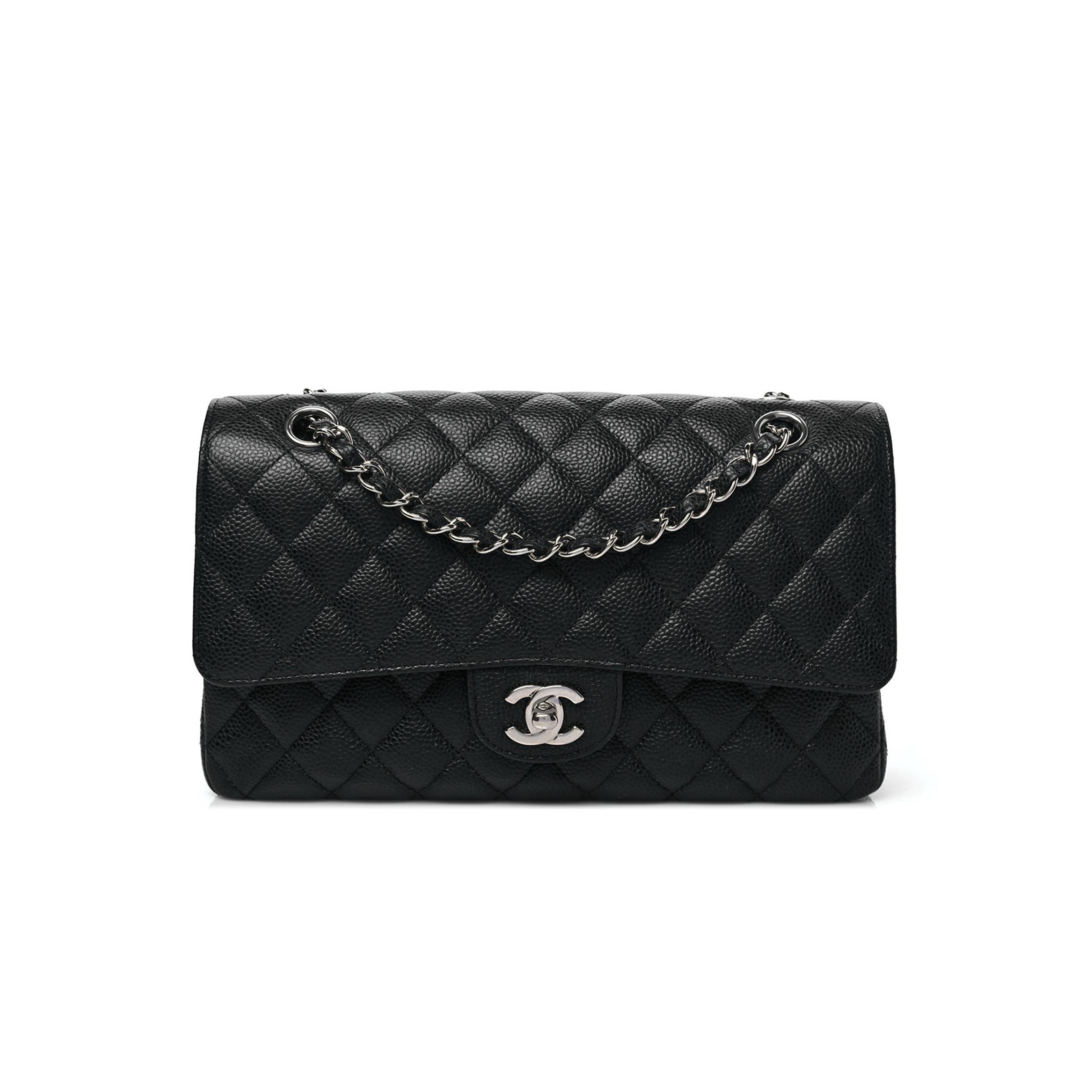 CHANEL CAVIAR QUILTED MEDIUM DOUBLE FLAP BLACK SILVER HARDWARE (25*15*6cm) CHANEL CAVIAR QUILTED MEDIUM DOUBLE FLAP BLACK SILVER HARDWARE (25*15*6cm)