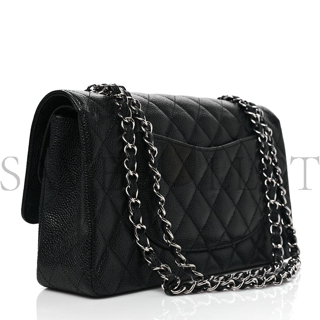 CHANEL CAVIAR QUILTED MEDIUM DOUBLE FLAP BLACK SILVER HARDWARE (25*15*6cm) CHANEL CAVIAR QUILTED MEDIUM DOUBLE FLAP BLACK SILVER HARDWARE (25*15*6cm)