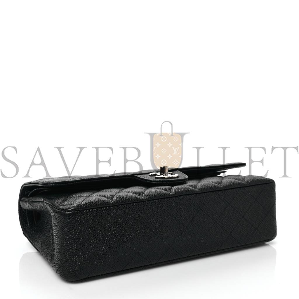 CHANEL CAVIAR QUILTED MEDIUM DOUBLE FLAP BLACK SILVER HARDWARE (25*15*6cm) CHANEL CAVIAR QUILTED MEDIUM DOUBLE FLAP BLACK SILVER HARDWARE (25*15*6cm)