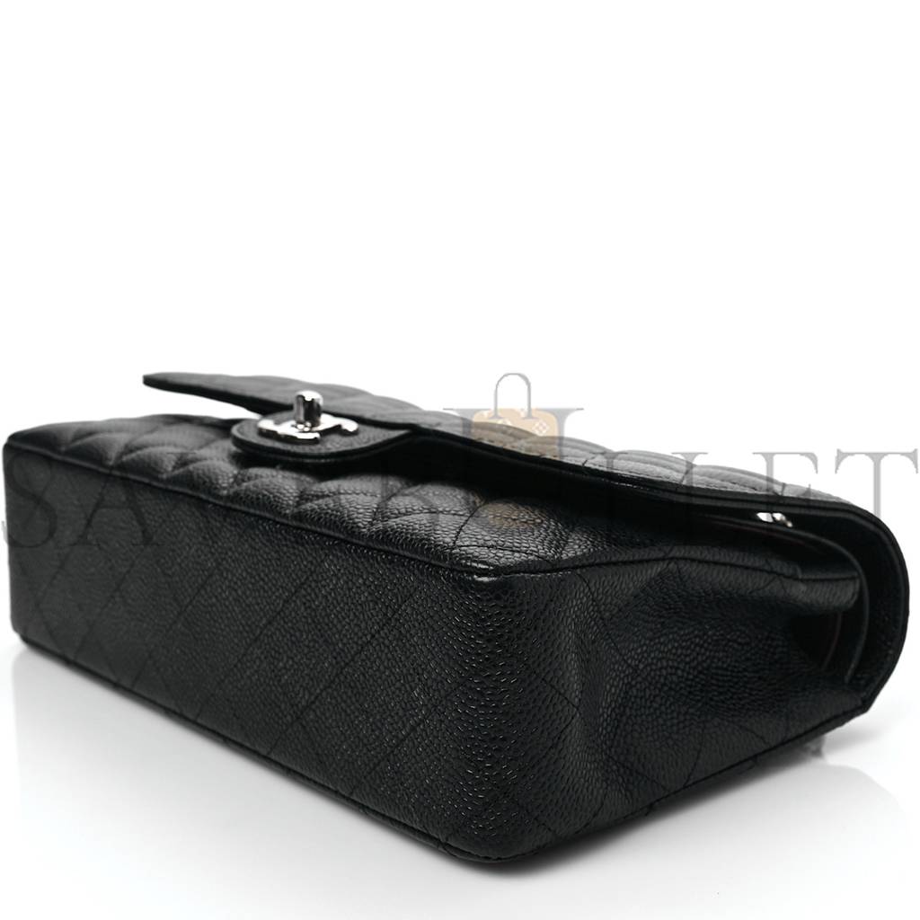 CHANEL CAVIAR QUILTED MEDIUM DOUBLE FLAP BLACK SILVER HARDWARE (25*15*6cm) CHANEL CAVIAR QUILTED MEDIUM DOUBLE FLAP BLACK SILVER HARDWARE (25*15*6cm)