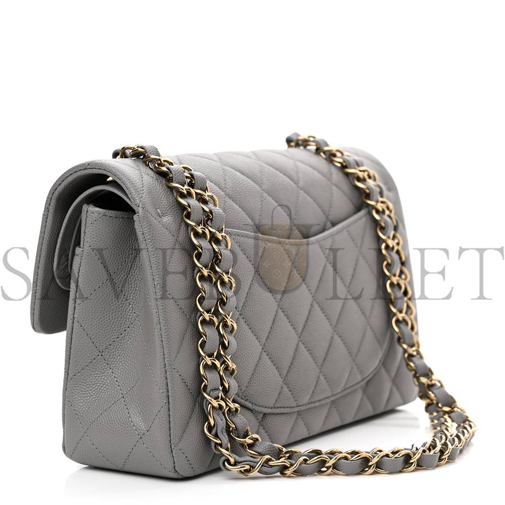CHANEL CAVIAR QUILTED SMALL DOUBLE FLAP GREY ROSE GOLD HARDWARE (22*14*7cm) CHANEL CAVIAR QUILTED SMALL DOUBLE FLAP GREY ROSE GOLD HARDWARE (22*14*7cm)