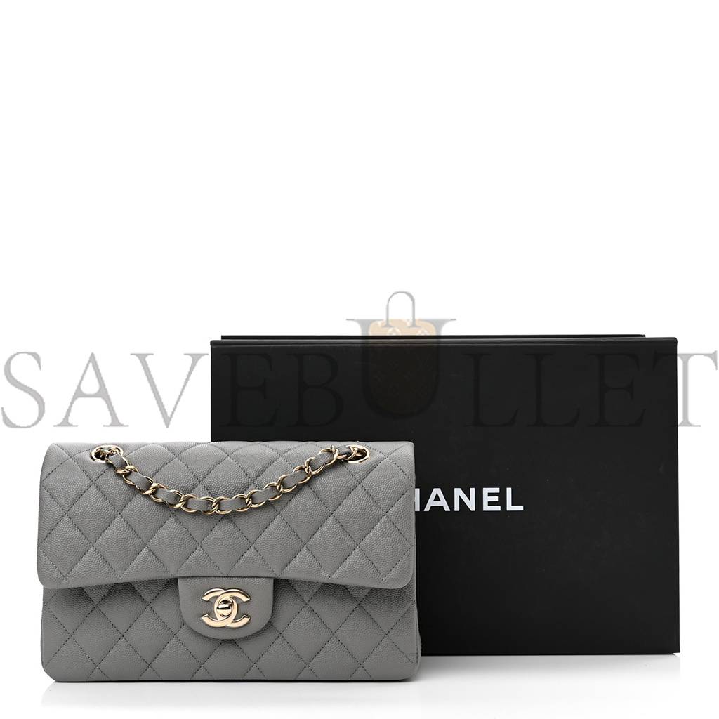 CHANEL CAVIAR QUILTED SMALL DOUBLE FLAP GREY ROSE GOLD HARDWARE (22*14*7cm) CHANEL CAVIAR QUILTED SMALL DOUBLE FLAP GREY ROSE GOLD HARDWARE (22*14*7cm)