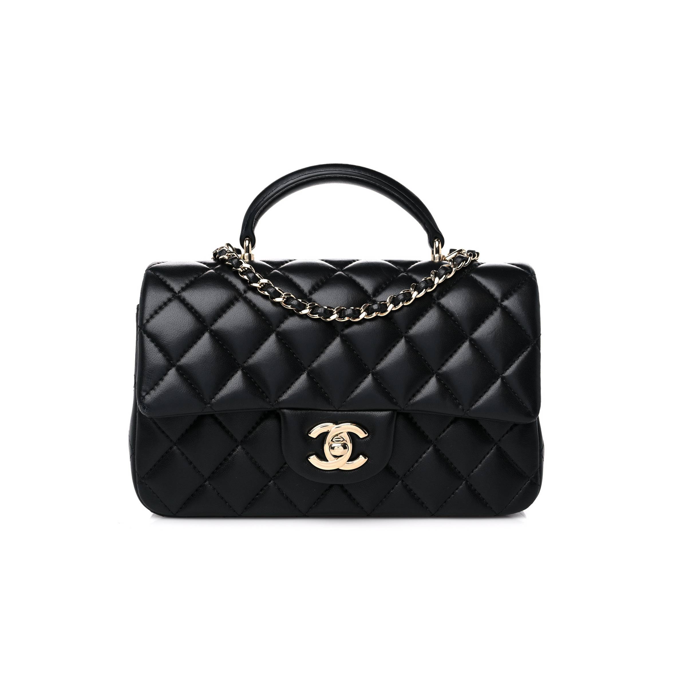 CHANEL LAMBSKIN QUILTED MINI TOP HANDLE RECTANGULAR FLAP BLACK ROSE GOLD HARDWARE0 (20*13*6cm) CHANEL LAMBSKIN QUILTED MINI TOP HANDLE RECTANGULAR FLAP BLACK ROSE GOLD HARDWARE0 (20*13*6cm)