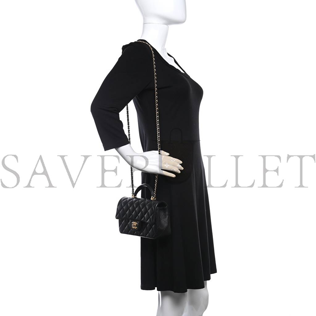 CHANEL LAMBSKIN QUILTED MINI TOP HANDLE RECTANGULAR FLAP BLACK ROSE GOLD HARDWARE0 (20*13*6cm) CHANEL LAMBSKIN QUILTED MINI TOP HANDLE RECTANGULAR FLAP BLACK ROSE GOLD HARDWARE0 (20*13*6cm)