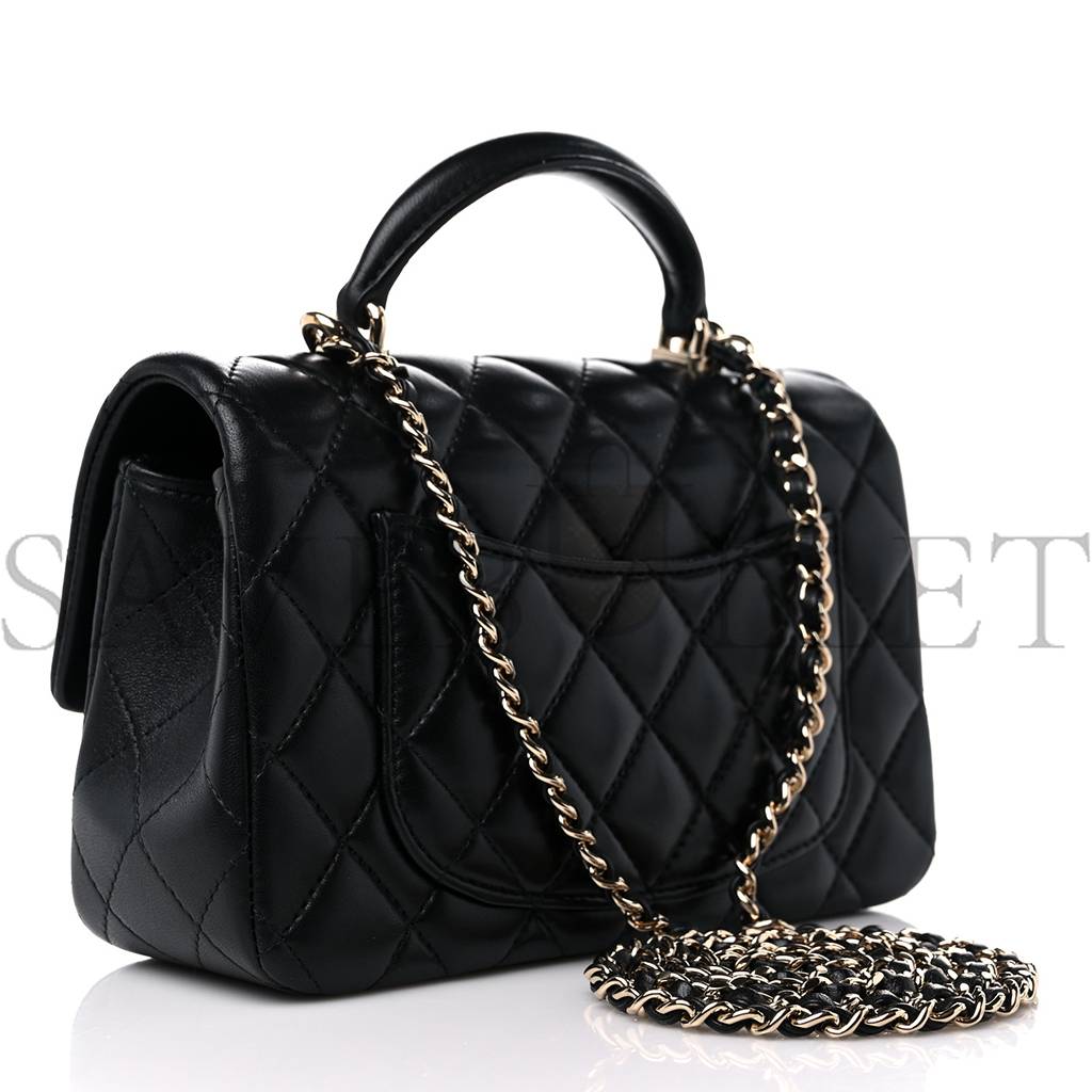 CHANEL LAMBSKIN QUILTED MINI TOP HANDLE RECTANGULAR FLAP BLACK ROSE GOLD HARDWARE0 (20*13*6cm) CHANEL LAMBSKIN QUILTED MINI TOP HANDLE RECTANGULAR FLAP BLACK ROSE GOLD HARDWARE0 (20*13*6cm)