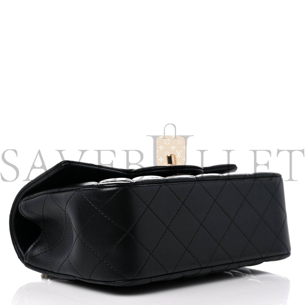 CHANEL LAMBSKIN QUILTED MINI TOP HANDLE RECTANGULAR FLAP BLACK ROSE GOLD HARDWARE0 (20*13*6cm) CHANEL LAMBSKIN QUILTED MINI TOP HANDLE RECTANGULAR FLAP BLACK ROSE GOLD HARDWARE0 (20*13*6cm)