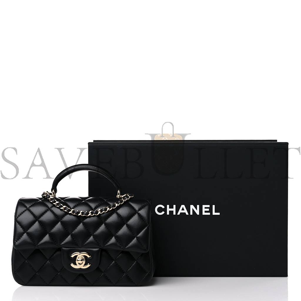CHANEL LAMBSKIN QUILTED MINI TOP HANDLE RECTANGULAR FLAP BLACK ROSE GOLD HARDWARE0 (20*13*6cm) CHANEL LAMBSKIN QUILTED MINI TOP HANDLE RECTANGULAR FLAP BLACK ROSE GOLD HARDWARE0 (20*13*6cm)