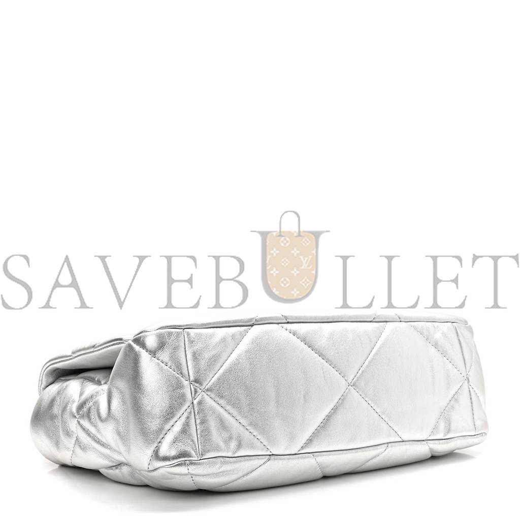 CHANEL METALLIC GOATSKIN QUILTED LARGE CHANEL 19 FLAP SILVER GOLD HARDWARE (30*21*9cm) CHANEL METALLIC GOATSKIN QUILTED LARGE CHANEL 19 FLAP SILVER GOLD HARDWARE (30*21*9cm)