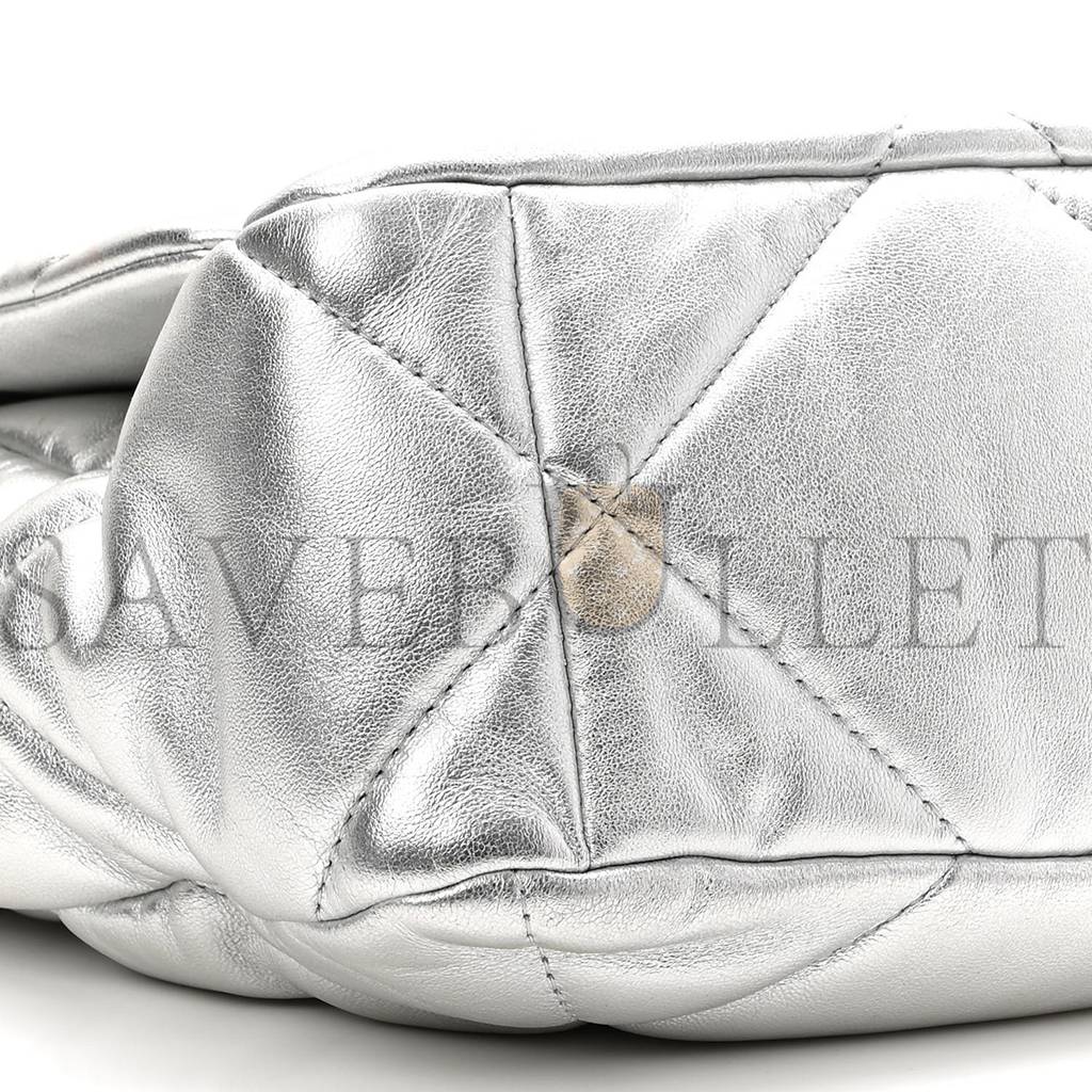 CHANEL METALLIC GOATSKIN QUILTED LARGE CHANEL 19 FLAP SILVER GOLD HARDWARE (30*21*9cm) CHANEL METALLIC GOATSKIN QUILTED LARGE CHANEL 19 FLAP SILVER GOLD HARDWARE (30*21*9cm)