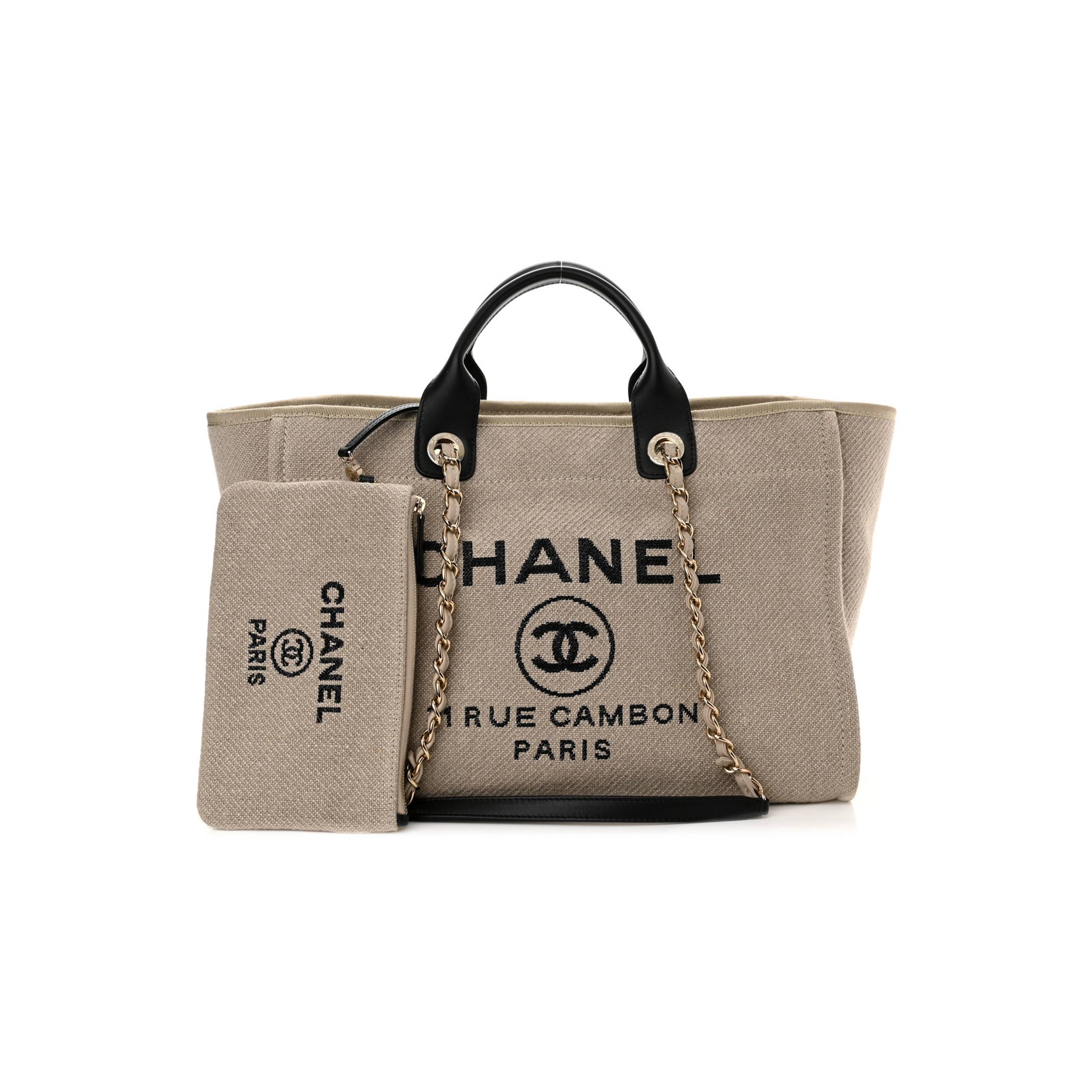 CHANEL MIXED FIBERS MEDIUM DEAUVILLE TOTE BEIGE BLACK (38*28*20cm) CHANEL MIXED FIBERS MEDIUM DEAUVILLE TOTE BEIGE BLACK (38*28*20cm)