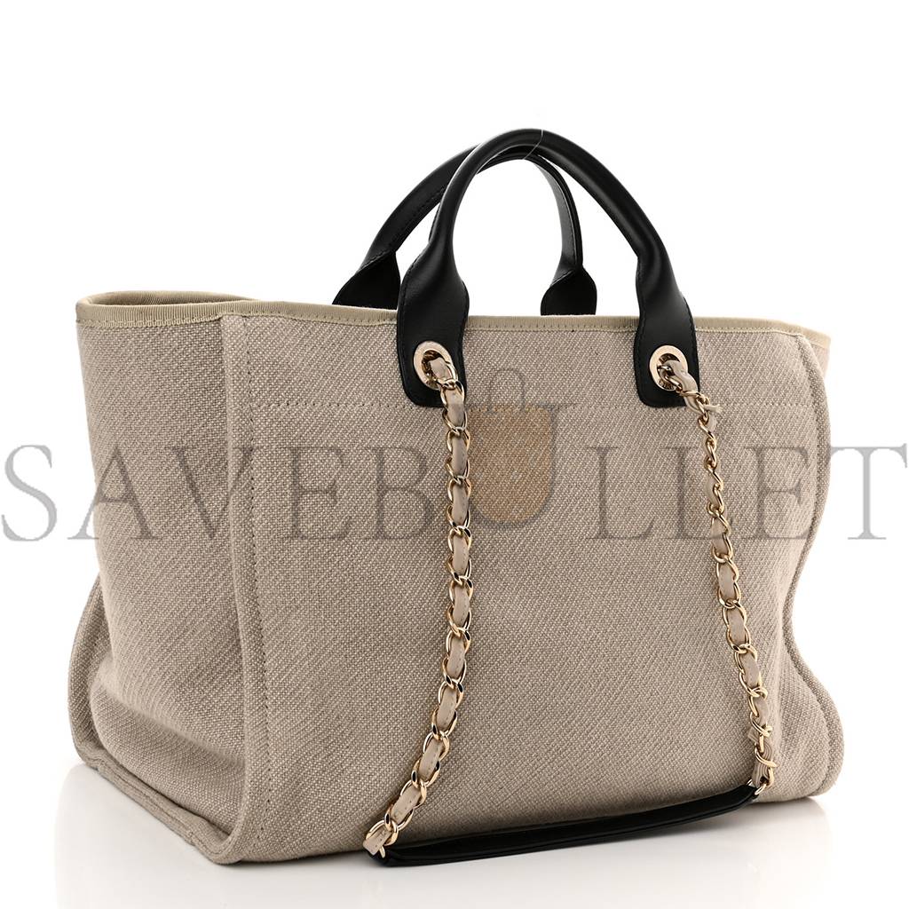CHANEL MIXED FIBERS MEDIUM DEAUVILLE TOTE BEIGE BLACK (38*28*20cm) CHANEL MIXED FIBERS MEDIUM DEAUVILLE TOTE BEIGE BLACK (38*28*20cm)