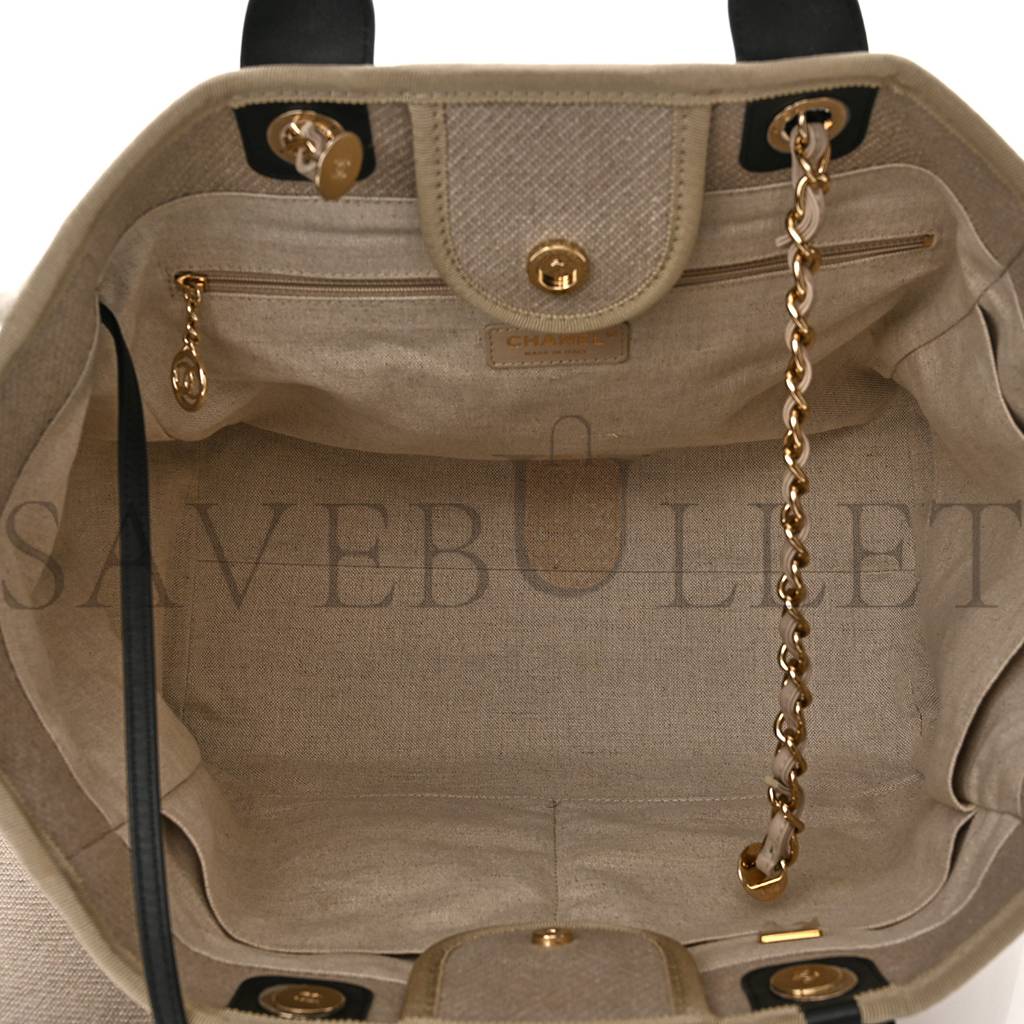 CHANEL MIXED FIBERS MEDIUM DEAUVILLE TOTE BEIGE BLACK (38*28*20cm) CHANEL MIXED FIBERS MEDIUM DEAUVILLE TOTE BEIGE BLACK (38*28*20cm)