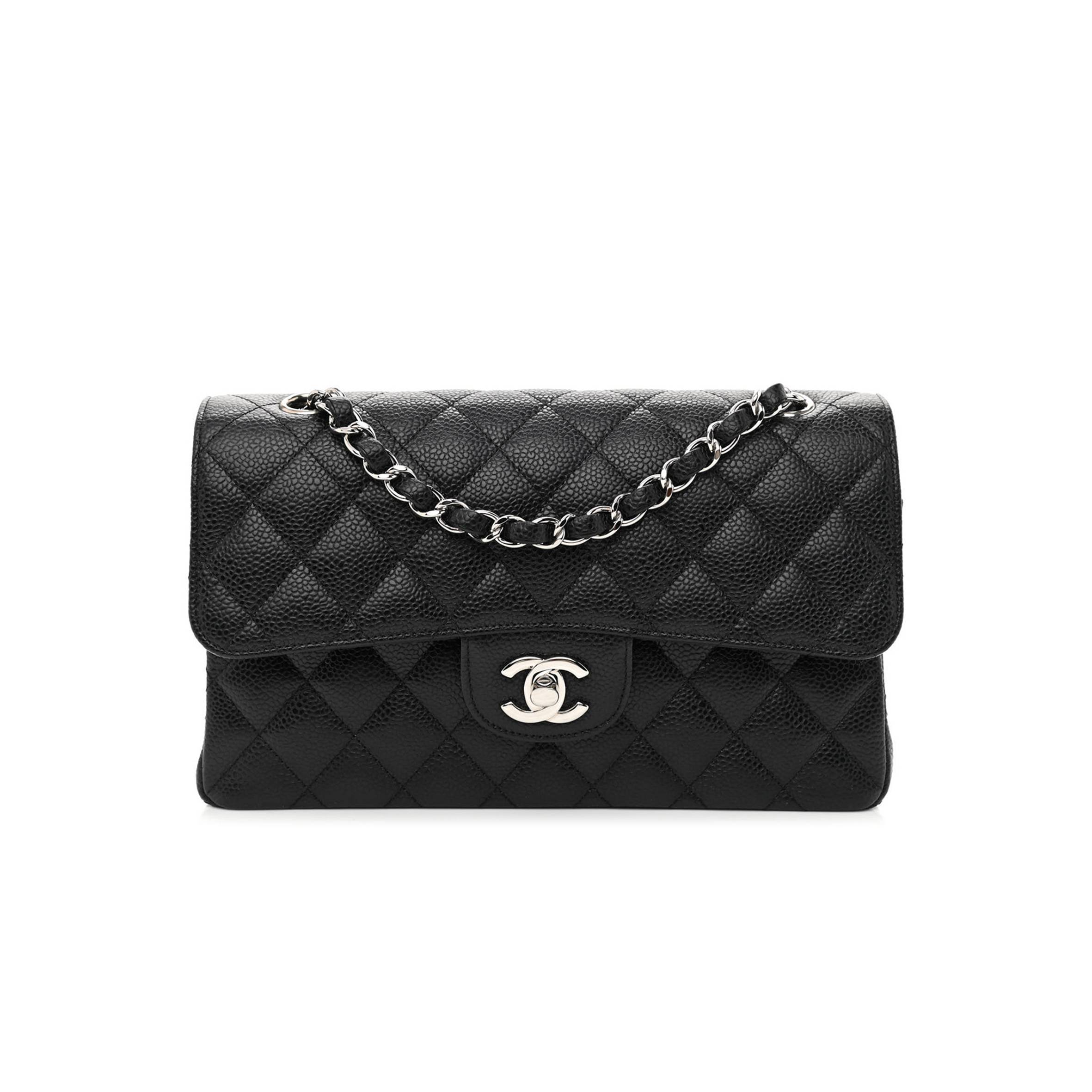 CHANEL CAVIAR QUILTED SMALL DOUBLE FLAP BLACK SILVER HARDWARE (23*14*6cm) CHANEL CAVIAR QUILTED SMALL DOUBLE FLAP BLACK SILVER HARDWARE (23*14*6cm)
