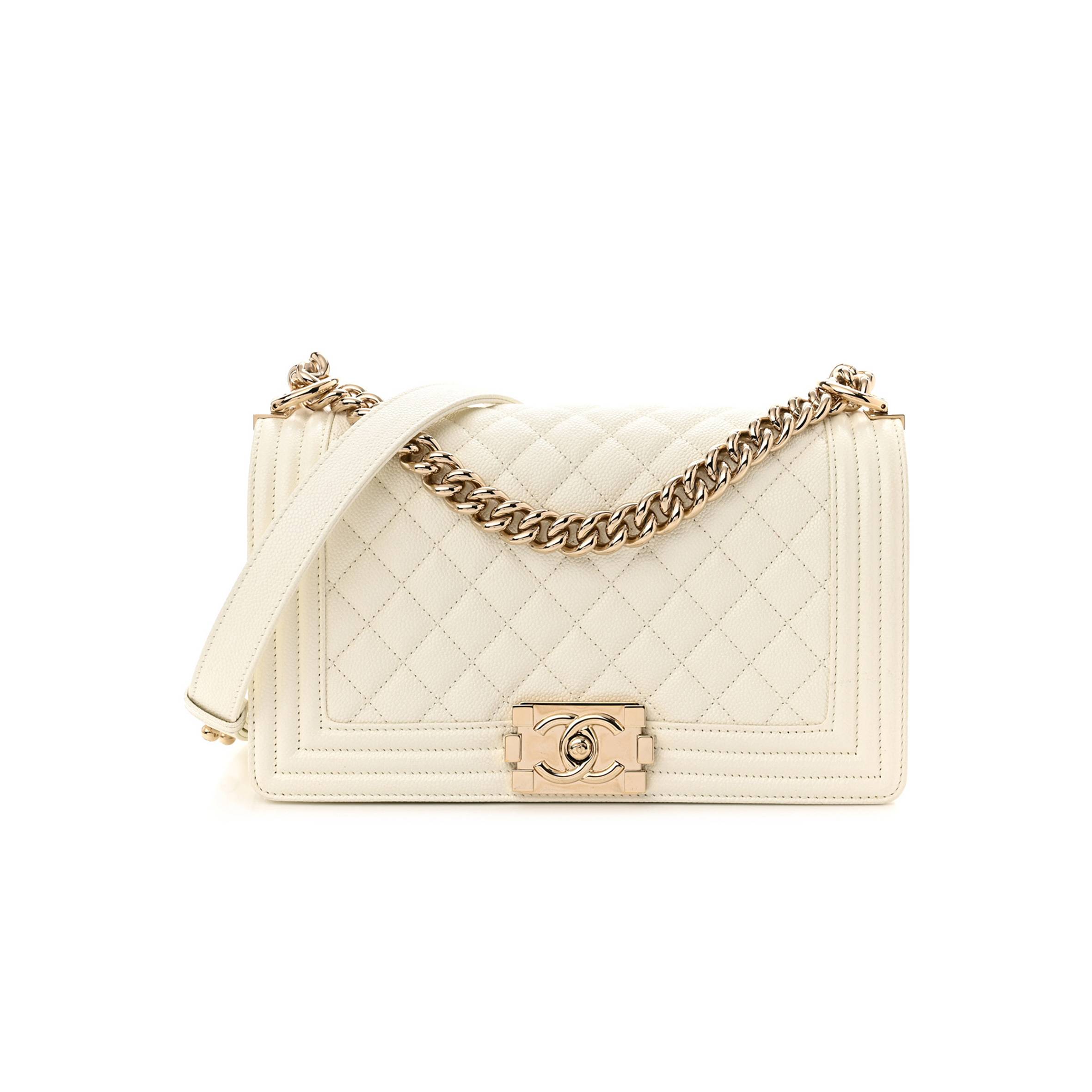 CHANEL CAVIAR QUILTED MEDIUM BOY FLAP WHITE ROSE GOLD HARDWARE (25*15*10cm) CHANEL CAVIAR QUILTED MEDIUM BOY FLAP WHITE ROSE GOLD HARDWARE (25*15*10cm)
