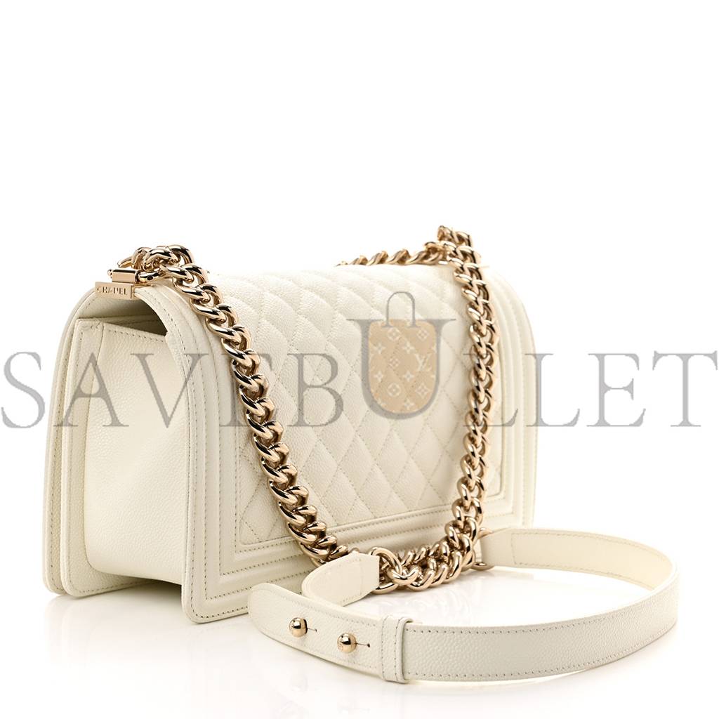 CHANEL CAVIAR QUILTED MEDIUM BOY FLAP WHITE ROSE GOLD HARDWARE (25*15*10cm) CHANEL CAVIAR QUILTED MEDIUM BOY FLAP WHITE ROSE GOLD HARDWARE (25*15*10cm)