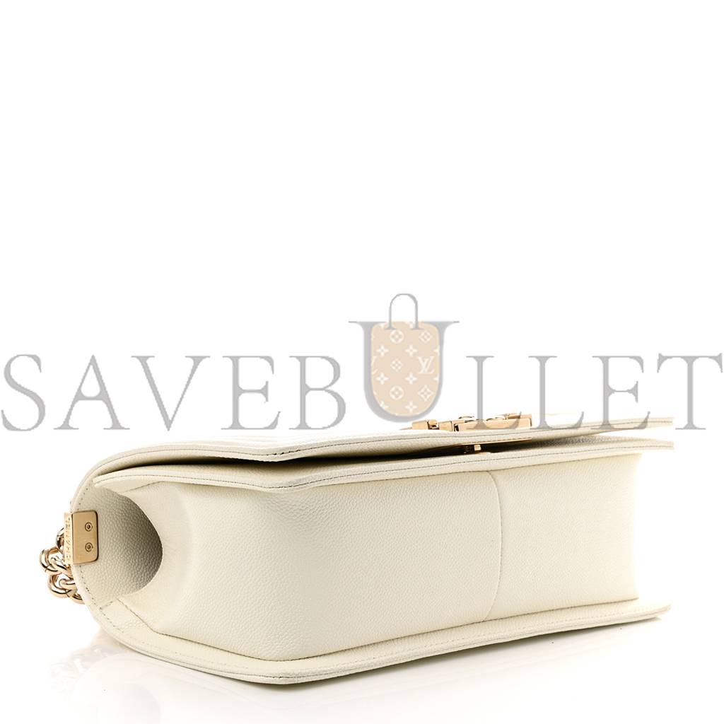 CHANEL CAVIAR QUILTED MEDIUM BOY FLAP WHITE ROSE GOLD HARDWARE (25*15*10cm) CHANEL CAVIAR QUILTED MEDIUM BOY FLAP WHITE ROSE GOLD HARDWARE (25*15*10cm)