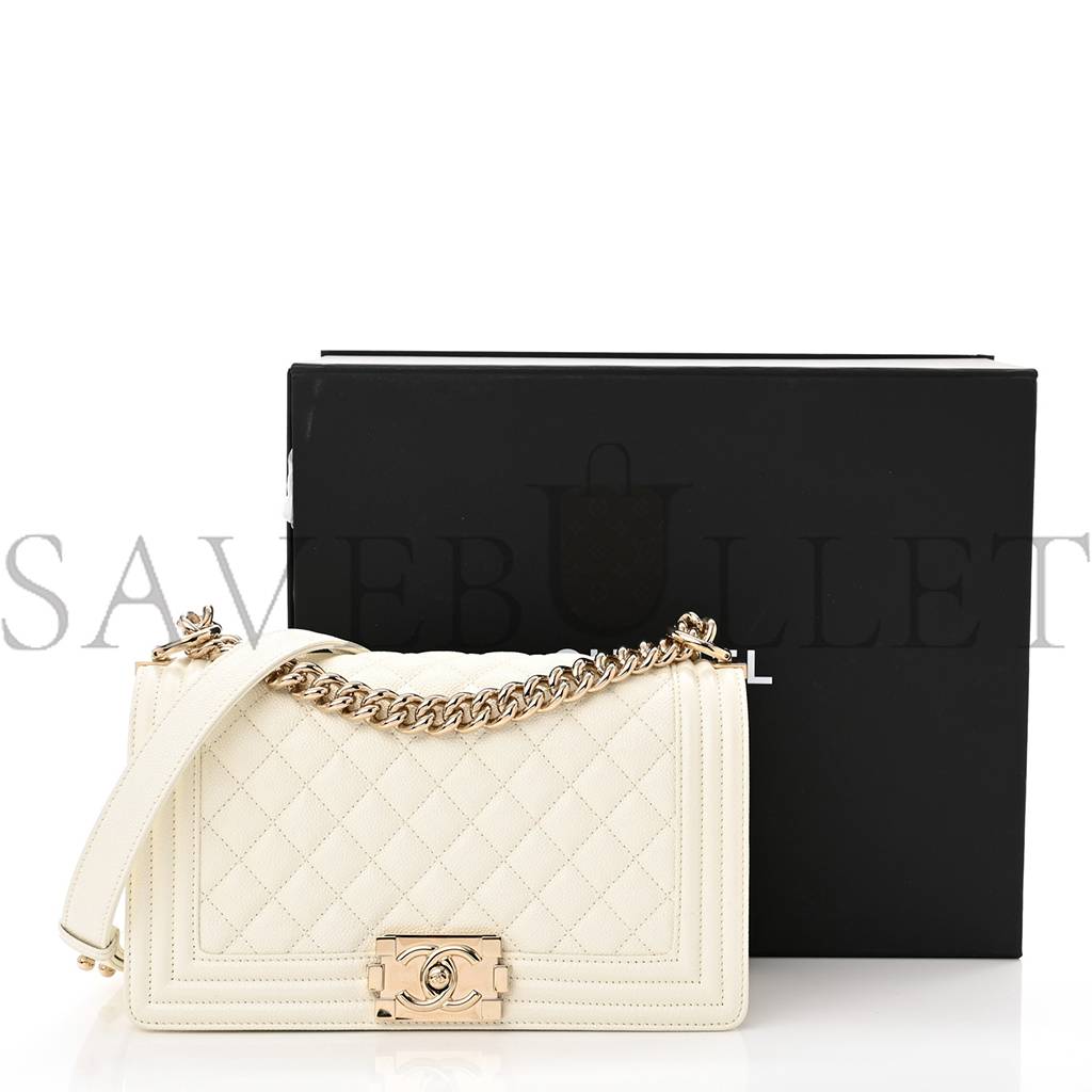 CHANEL CAVIAR QUILTED MEDIUM BOY FLAP WHITE ROSE GOLD HARDWARE (25*15*10cm) CHANEL CAVIAR QUILTED MEDIUM BOY FLAP WHITE ROSE GOLD HARDWARE (25*15*10cm)