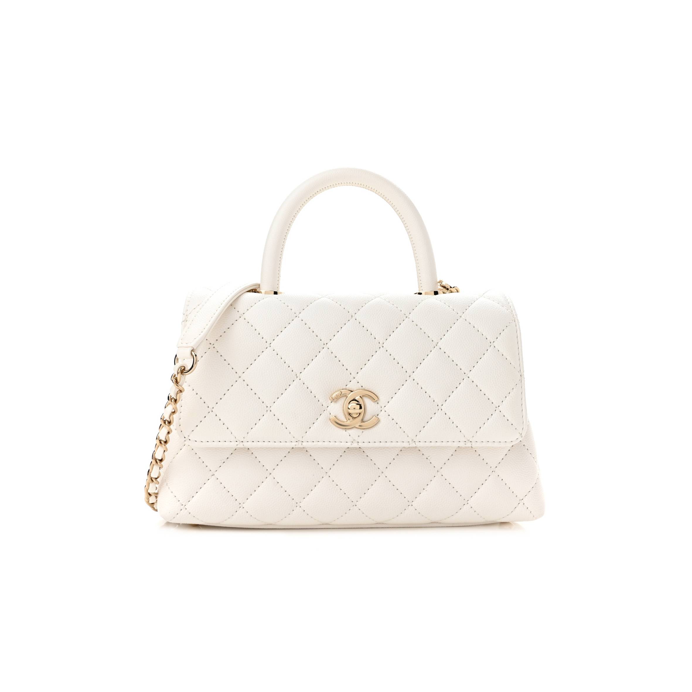 CHANEL CAVIAR QUILTED MINI COCO HANDLE FLAP WHITE GOLD HARDWARE (23*15*9cm) CHANEL CAVIAR QUILTED MINI COCO HANDLE FLAP WHITE GOLD HARDWARE (23*15*9cm)