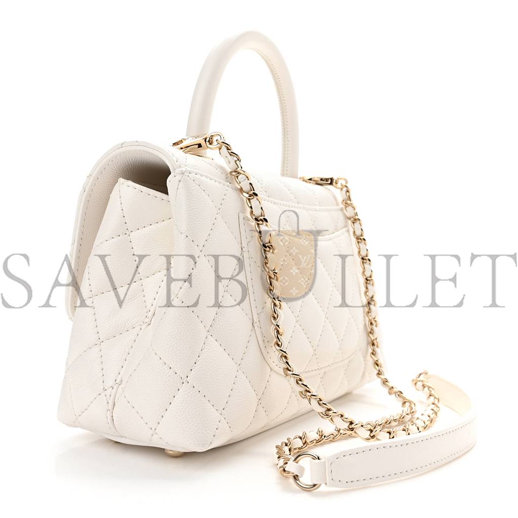 CHANEL CAVIAR QUILTED MINI COCO HANDLE FLAP WHITE GOLD HARDWARE (23*15*9cm) CHANEL CAVIAR QUILTED MINI COCO HANDLE FLAP WHITE GOLD HARDWARE (23*15*9cm)