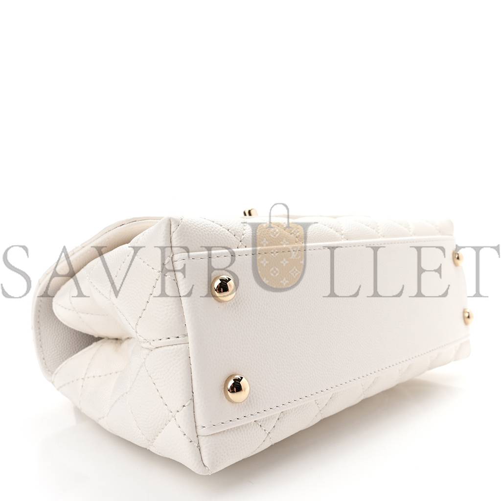 CHANEL CAVIAR QUILTED MINI COCO HANDLE FLAP WHITE GOLD HARDWARE (23*15*9cm) CHANEL CAVIAR QUILTED MINI COCO HANDLE FLAP WHITE GOLD HARDWARE (23*15*9cm)