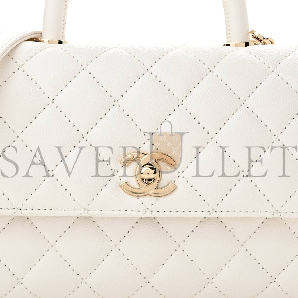 CHANEL CAVIAR QUILTED MINI COCO HANDLE FLAP WHITE GOLD HARDWARE (23*15*9cm) CHANEL CAVIAR QUILTED MINI COCO HANDLE FLAP WHITE GOLD HARDWARE (23*15*9cm)