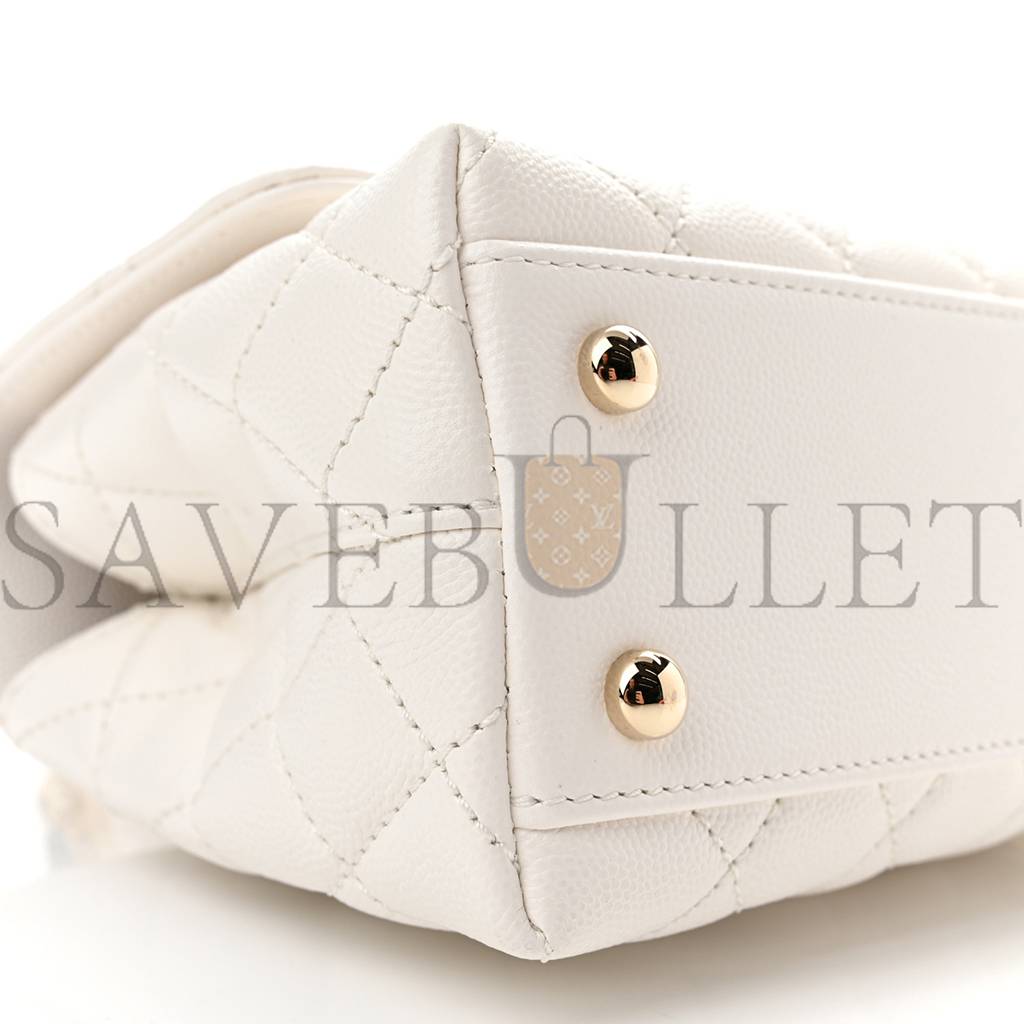 CHANEL CAVIAR QUILTED MINI COCO HANDLE FLAP WHITE GOLD HARDWARE (23*15*9cm) CHANEL CAVIAR QUILTED MINI COCO HANDLE FLAP WHITE GOLD HARDWARE (23*15*9cm)
