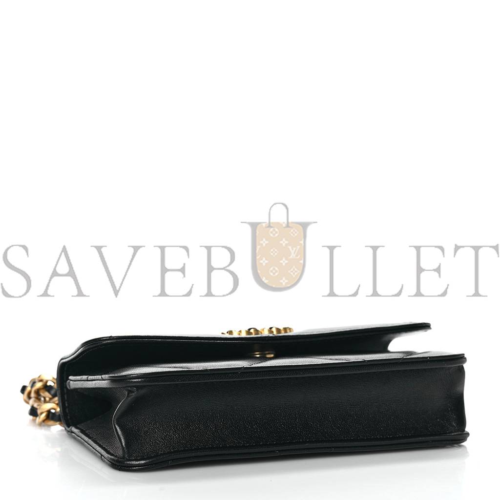 CHANEL LAMBSKIN QUILTED CHANEL 19 FLAP PHONE HOLDER WITH CHAIN BLACK GOLD HARDWARE (17*10*4cm) CHANEL LAMBSKIN QUILTED CHANEL 19 FLAP PHONE HOLDER WITH CHAIN BLACK GOLD HARDWARE (17*10*4cm)