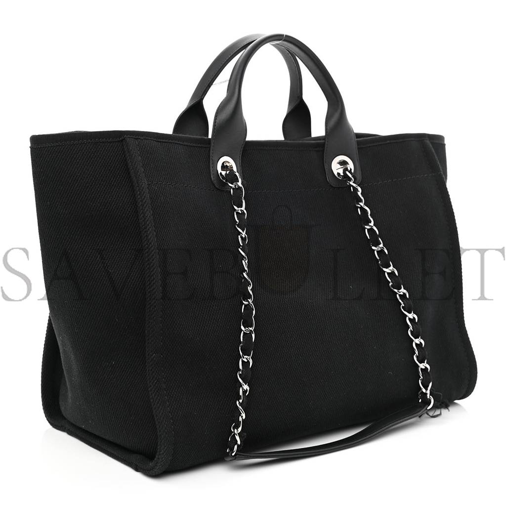 CHANEL CANVAS PEARL MEDIUM DEAUVILLE TOTE BLACK (38*29*18cm) CHANEL CANVAS PEARL MEDIUM DEAUVILLE TOTE BLACK (38*29*18cm)