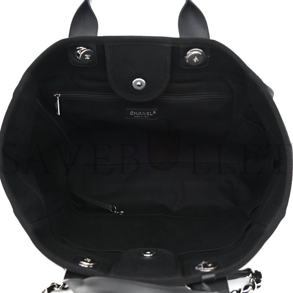 CHANEL CANVAS PEARL MEDIUM DEAUVILLE TOTE BLACK (38*29*18cm) CHANEL CANVAS PEARL MEDIUM DEAUVILLE TOTE BLACK (38*29*18cm)