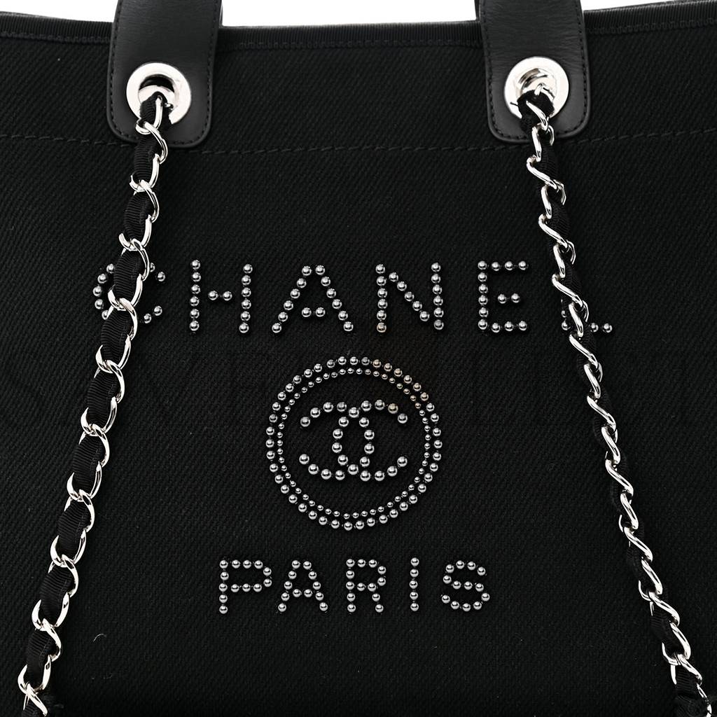CHANEL CANVAS PEARL MEDIUM DEAUVILLE TOTE BLACK (38*29*18cm) CHANEL CANVAS PEARL MEDIUM DEAUVILLE TOTE BLACK (38*29*18cm)