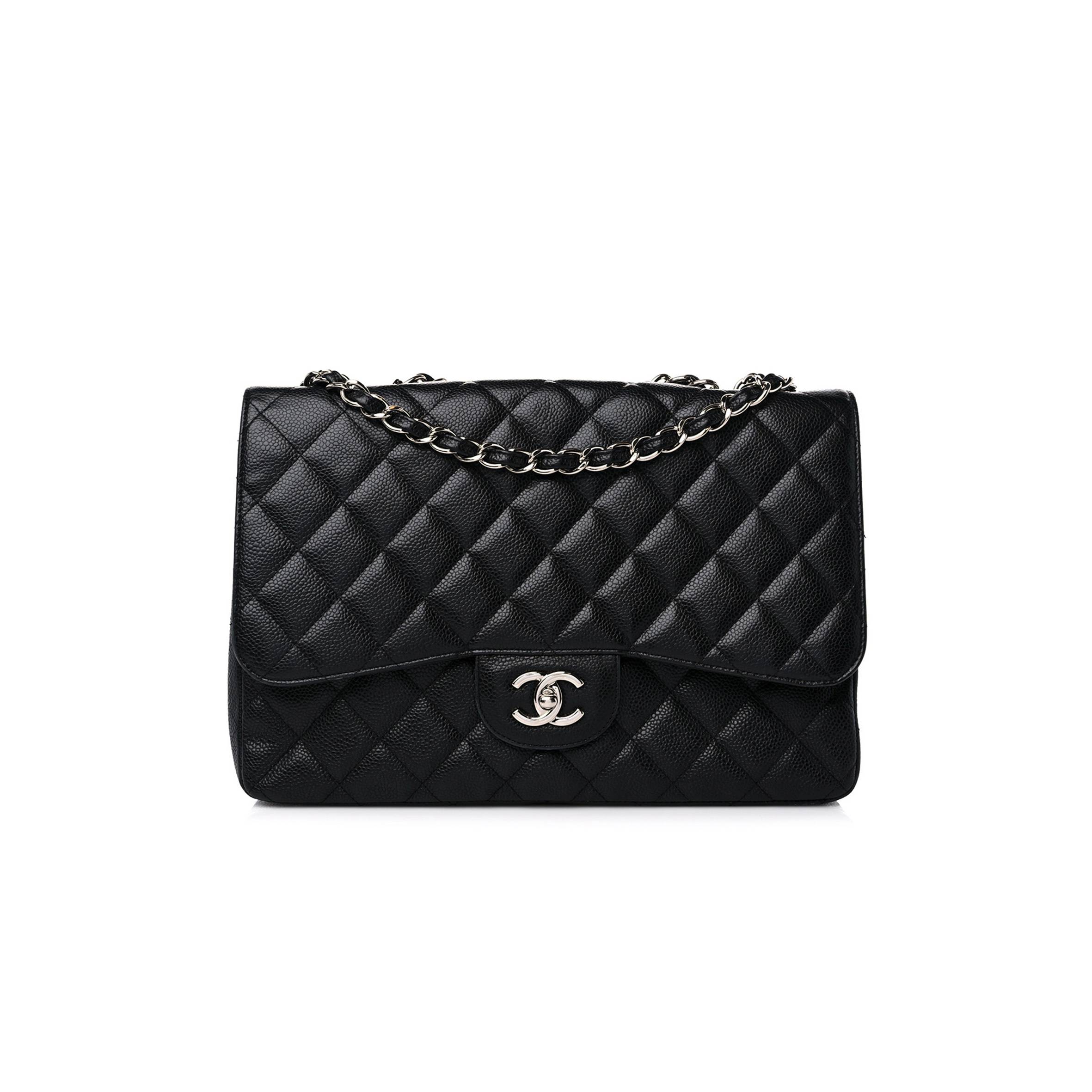 CHANEL CAVIAR QUILTED JUMBO SINGLE FLAP BLACK SILVER HARDWARE (30*20*8cm) CHANEL CAVIAR QUILTED JUMBO SINGLE FLAP BLACK SILVER HARDWARE (30*20*8cm)