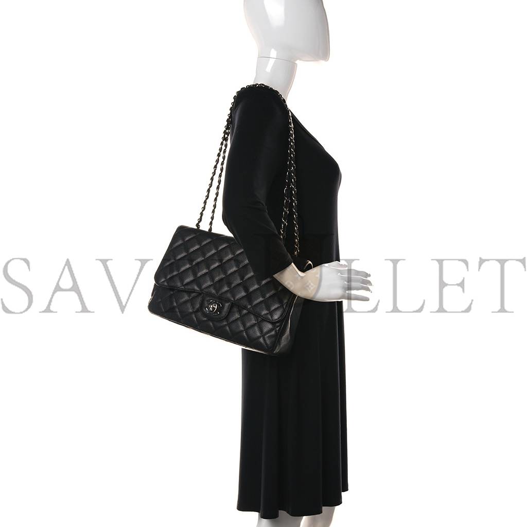 CHANEL CAVIAR QUILTED JUMBO SINGLE FLAP BLACK SILVER HARDWARE (30*20*8cm) CHANEL CAVIAR QUILTED JUMBO SINGLE FLAP BLACK SILVER HARDWARE (30*20*8cm)