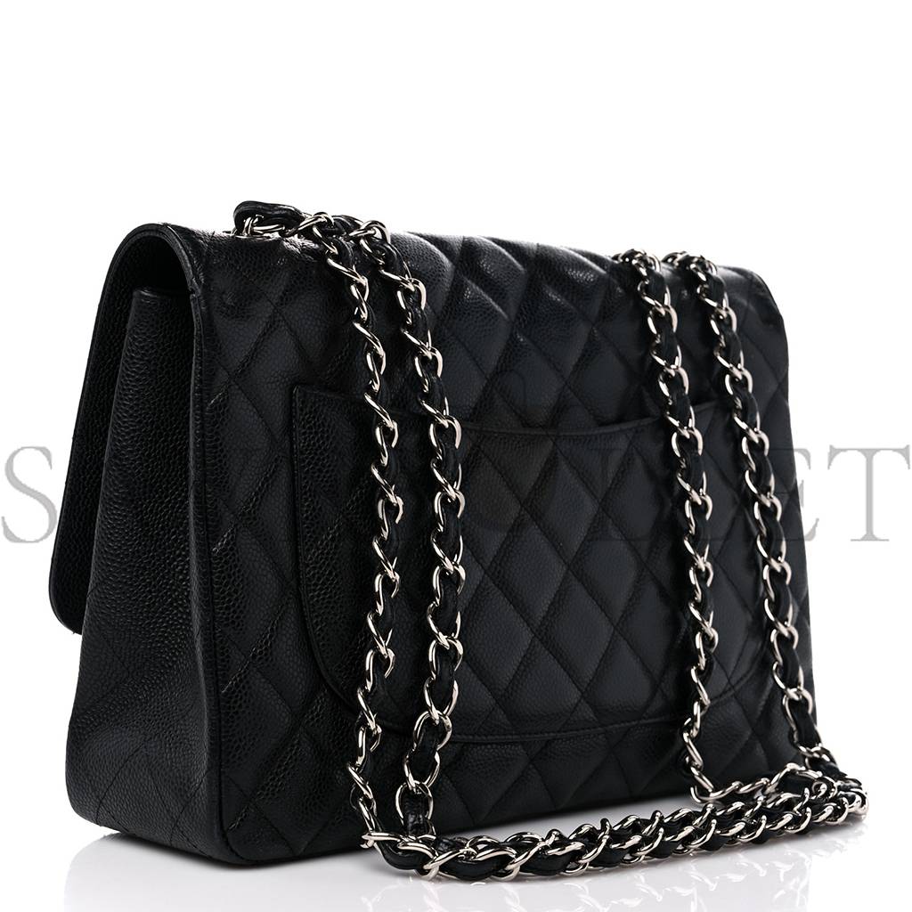 CHANEL CAVIAR QUILTED JUMBO SINGLE FLAP BLACK SILVER HARDWARE (30*20*8cm) CHANEL CAVIAR QUILTED JUMBO SINGLE FLAP BLACK SILVER HARDWARE (30*20*8cm)