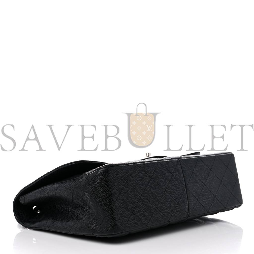 CHANEL CAVIAR QUILTED JUMBO SINGLE FLAP BLACK SILVER HARDWARE (30*20*8cm) CHANEL CAVIAR QUILTED JUMBO SINGLE FLAP BLACK SILVER HARDWARE (30*20*8cm)