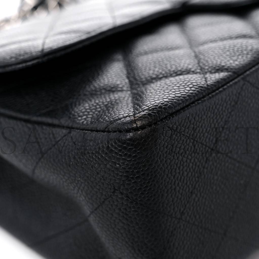 CHANEL CAVIAR QUILTED JUMBO SINGLE FLAP BLACK SILVER HARDWARE (30*20*8cm) CHANEL CAVIAR QUILTED JUMBO SINGLE FLAP BLACK SILVER HARDWARE (30*20*8cm)