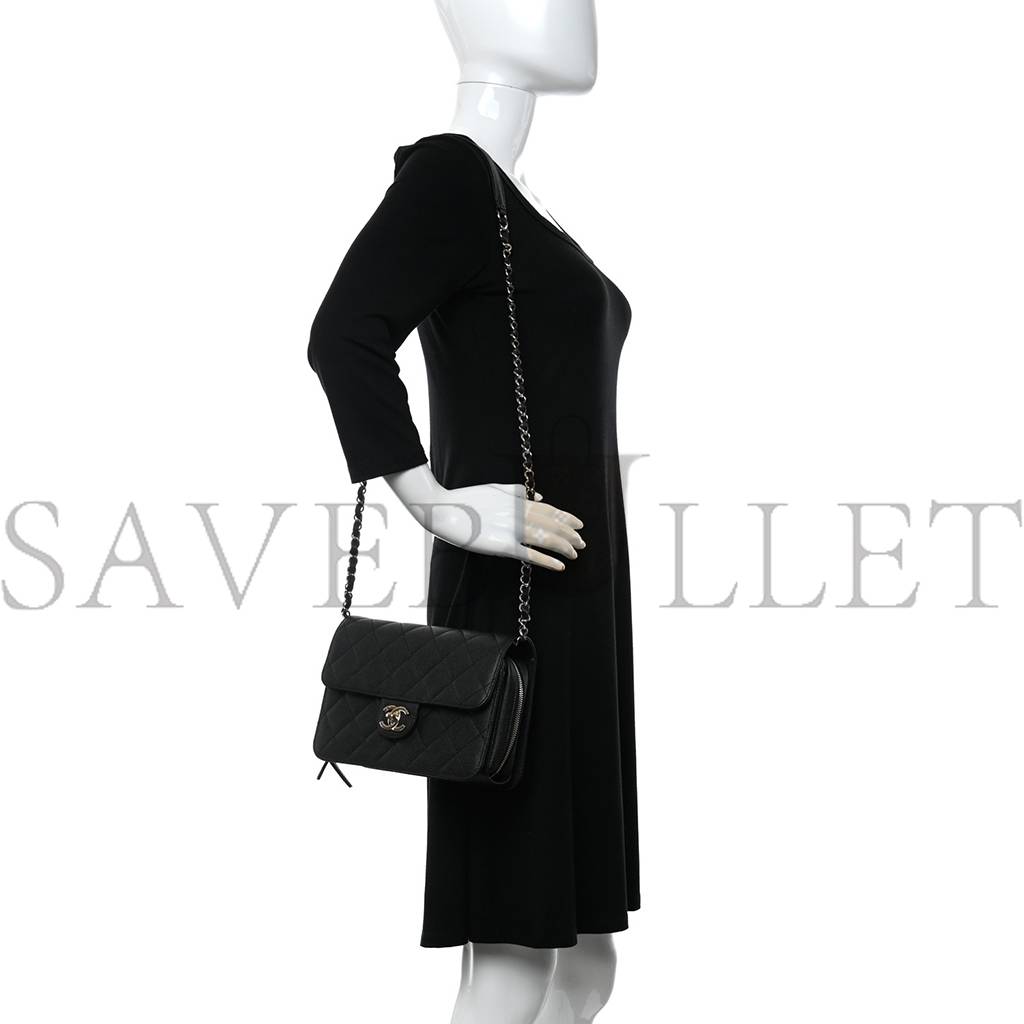 CHANEL CAVIAR QUILTED LARGE LIKE A WALLET FLAP BLACK ROSE GOLD HARDWARE (22*16*8cm) CHANEL CAVIAR QUILTED LARGE LIKE A WALLET FLAP BLACK ROSE GOLD HARDWARE (22*16*8cm)