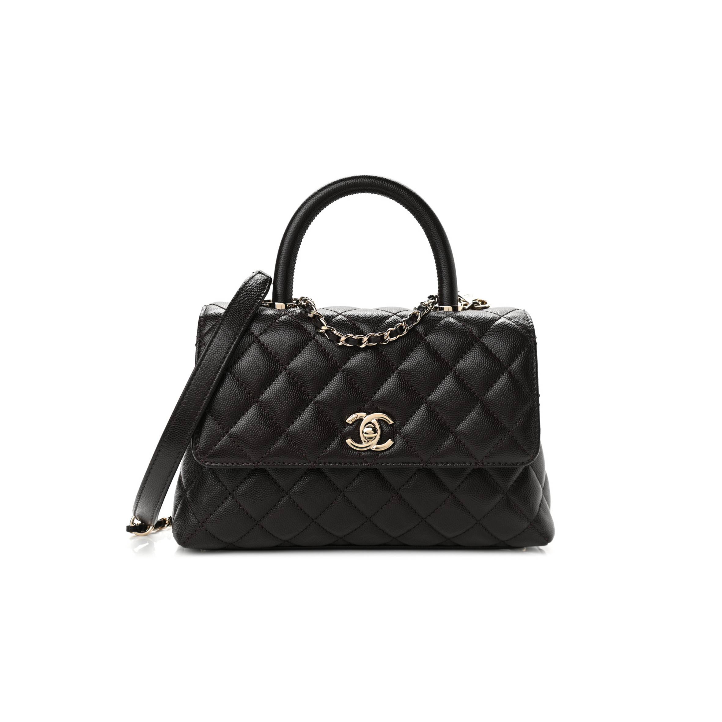 CHANEL CAVIAR QUILTED MINI COCO HANDLE FLAP DARK BROWN ROSE GOLD HARDWARE (23*14*10cm) CHANEL CAVIAR QUILTED MINI COCO HANDLE FLAP DARK BROWN ROSE GOLD HARDWARE (23*14*10cm)