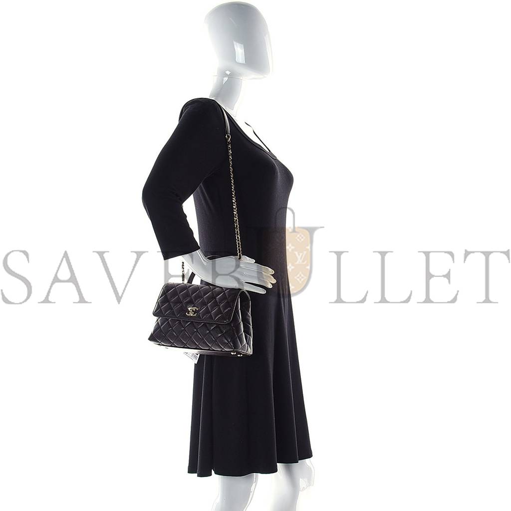 CHANEL CAVIAR QUILTED MINI COCO HANDLE FLAP DARK BROWN ROSE GOLD HARDWARE (23*14*10cm) CHANEL CAVIAR QUILTED MINI COCO HANDLE FLAP DARK BROWN ROSE GOLD HARDWARE (23*14*10cm)