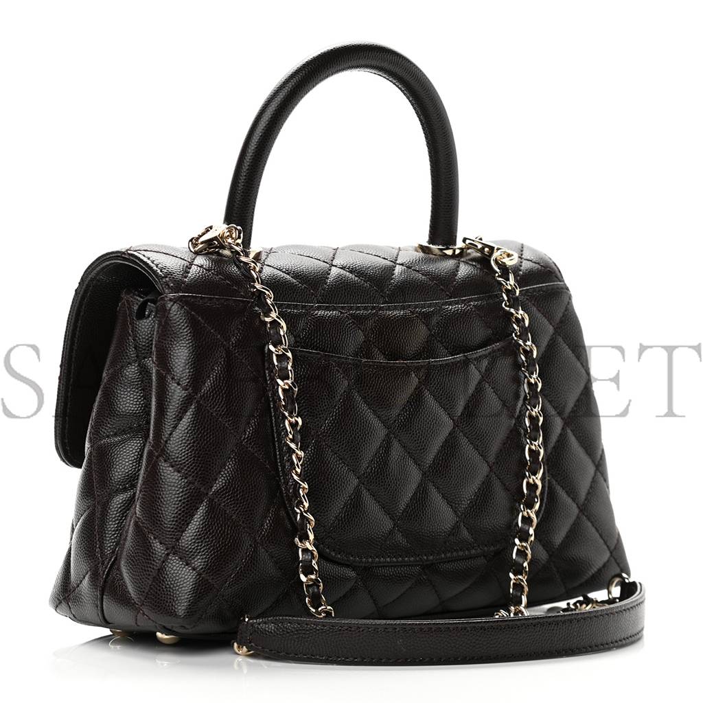 CHANEL CAVIAR QUILTED MINI COCO HANDLE FLAP DARK BROWN ROSE GOLD HARDWARE (23*14*10cm) CHANEL CAVIAR QUILTED MINI COCO HANDLE FLAP DARK BROWN ROSE GOLD HARDWARE (23*14*10cm)