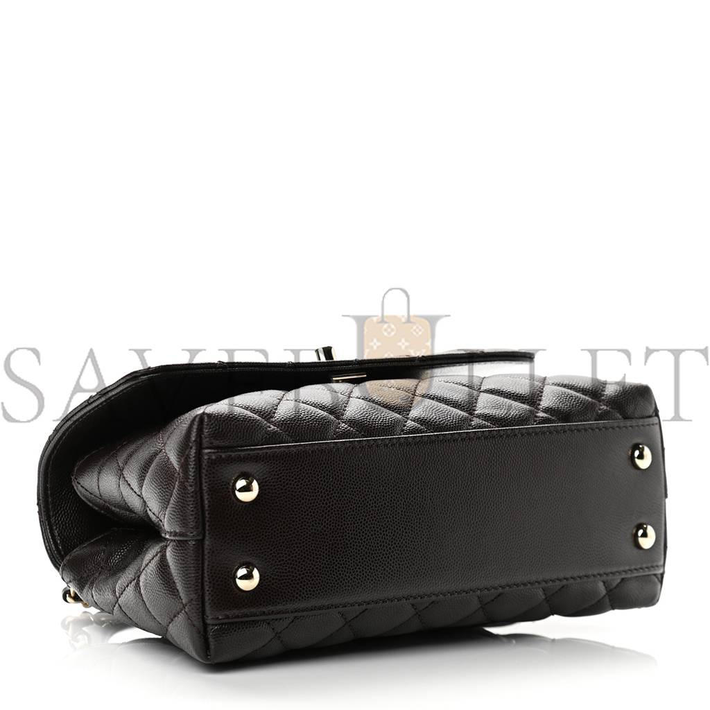 CHANEL CAVIAR QUILTED MINI COCO HANDLE FLAP DARK BROWN ROSE GOLD HARDWARE (23*14*10cm) CHANEL CAVIAR QUILTED MINI COCO HANDLE FLAP DARK BROWN ROSE GOLD HARDWARE (23*14*10cm)