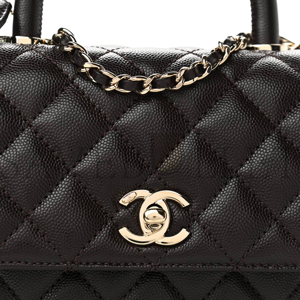 CHANEL CAVIAR QUILTED MINI COCO HANDLE FLAP DARK BROWN ROSE GOLD HARDWARE (23*14*10cm) CHANEL CAVIAR QUILTED MINI COCO HANDLE FLAP DARK BROWN ROSE GOLD HARDWARE (23*14*10cm)