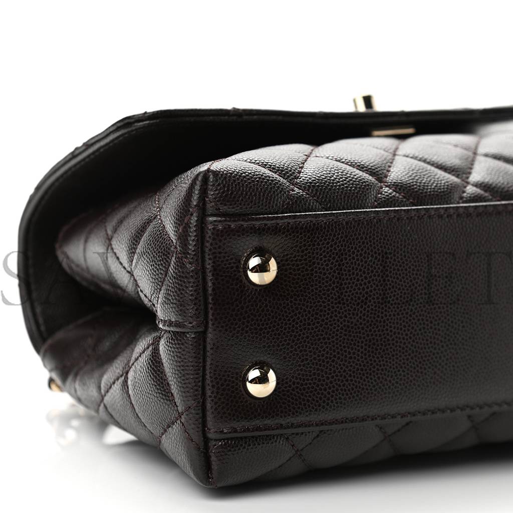 CHANEL CAVIAR QUILTED MINI COCO HANDLE FLAP DARK BROWN ROSE GOLD HARDWARE (23*14*10cm) CHANEL CAVIAR QUILTED MINI COCO HANDLE FLAP DARK BROWN ROSE GOLD HARDWARE (23*14*10cm)