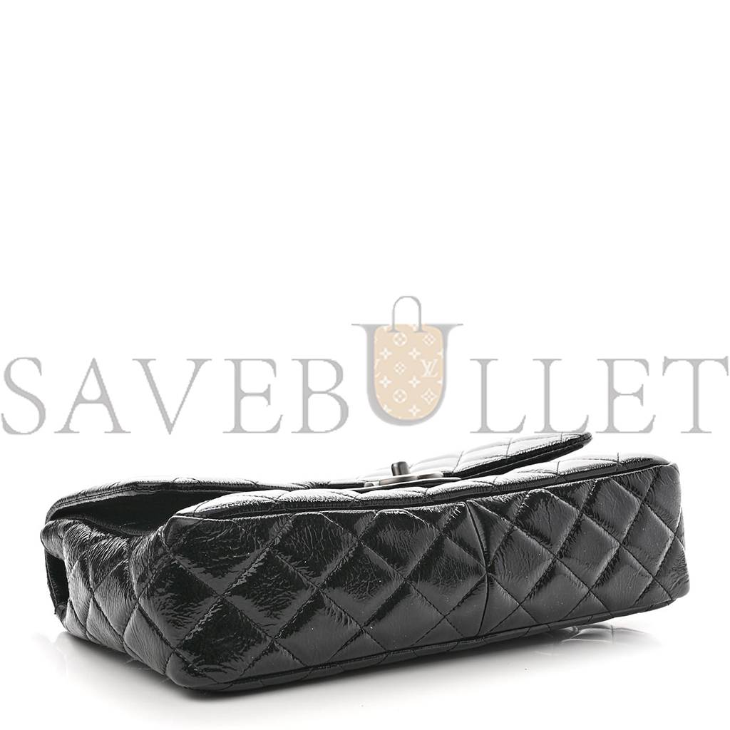 CHANEL CRINKLED PATENT QUILTED JUMBO SINGLE FLAP BLACK SILVER HARDWARE (30*18*8cm) CHANEL CRINKLED PATENT QUILTED JUMBO SINGLE FLAP BLACK SILVER HARDWARE (30*18*8cm)