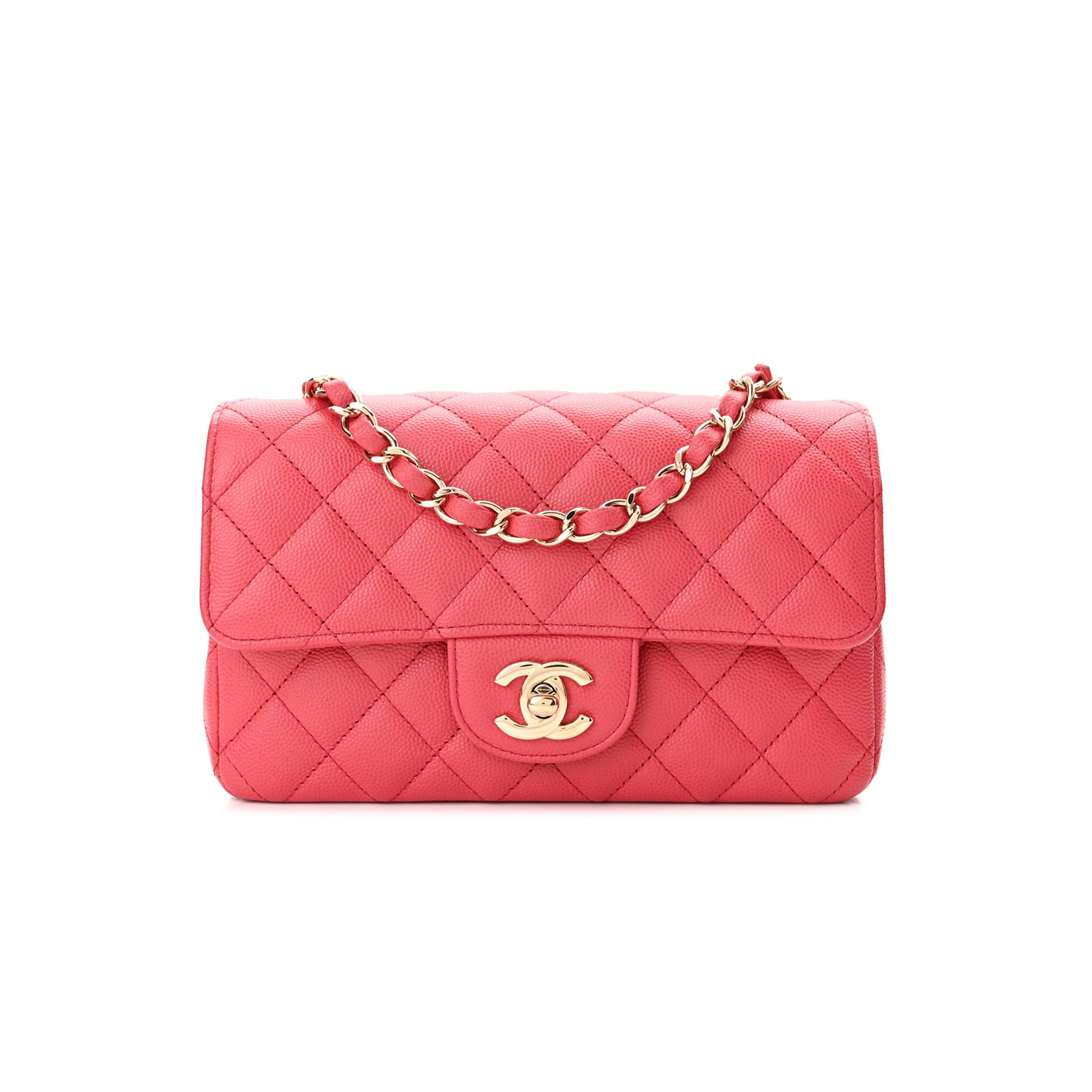 CHANEL CAVIAR QUILTED MINI RECTANGULAR FLAP DARK PINK ROSE GOLD HARDWARE (20*13*6cm) CHANEL CAVIAR QUILTED MINI RECTANGULAR FLAP DARK PINK ROSE GOLD HARDWARE (20*13*6cm)