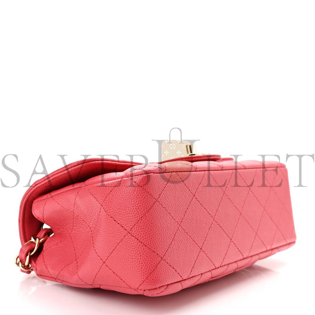 CHANEL CAVIAR QUILTED MINI RECTANGULAR FLAP DARK PINK ROSE GOLD HARDWARE (20*13*6cm) CHANEL CAVIAR QUILTED MINI RECTANGULAR FLAP DARK PINK ROSE GOLD HARDWARE (20*13*6cm)