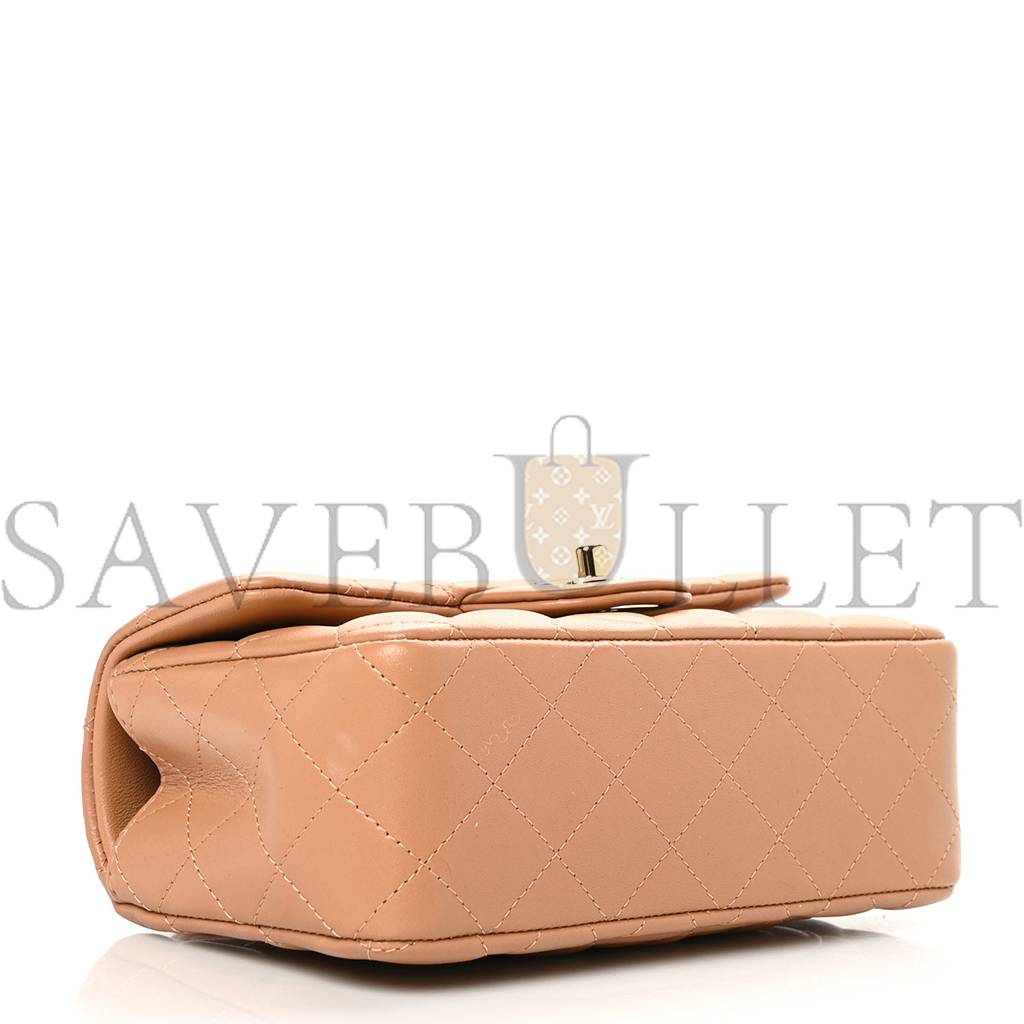 CHANEL LAMBSKIN QUILTED MINI TOP HANDLE RECTANGULAR FLAP BEIGE ROSE GOLD HARDWARE (19*13*6cm) CHANEL LAMBSKIN QUILTED MINI TOP HANDLE RECTANGULAR FLAP BEIGE ROSE GOLD HARDWARE (19*13*6cm)